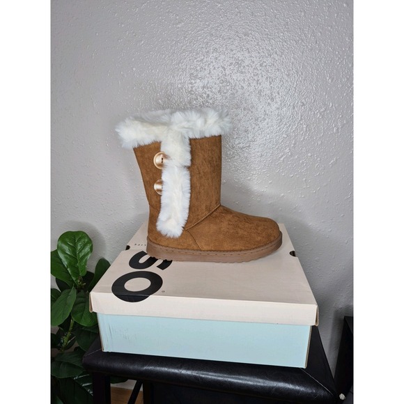 SO Abigail Women's Faux-Fur Winter‎ Boots Brown Chestnut Size 8.5 - Picture 1 of 6